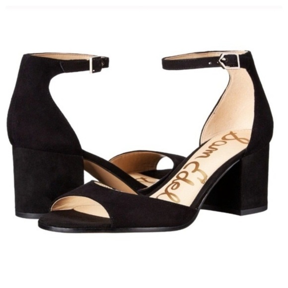 Sam Edelman Susie Black Suede Block Heel Ankle Strap Sandals size 7.5 M - Picture 1 of 8